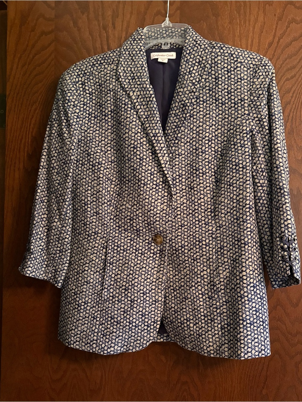 Coldwater Creek Women's Navy & Tan Patterned Single-Button Blazer
